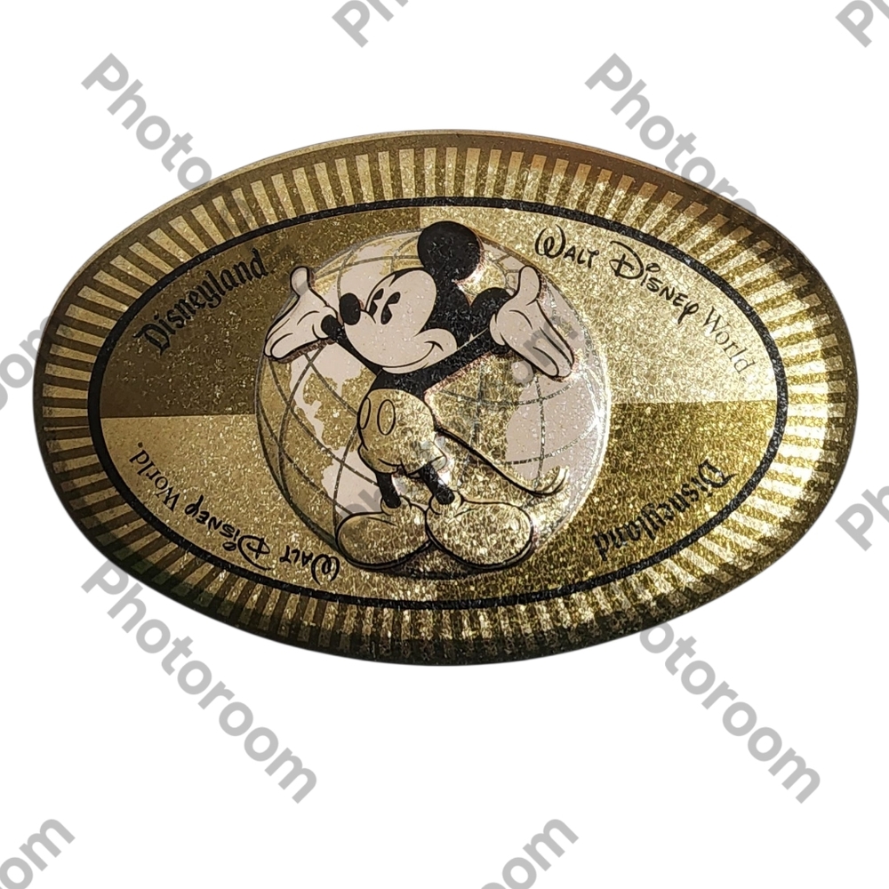 Vintage Walt Disney World Gold Collectible Oval Tin with Mickey Icon